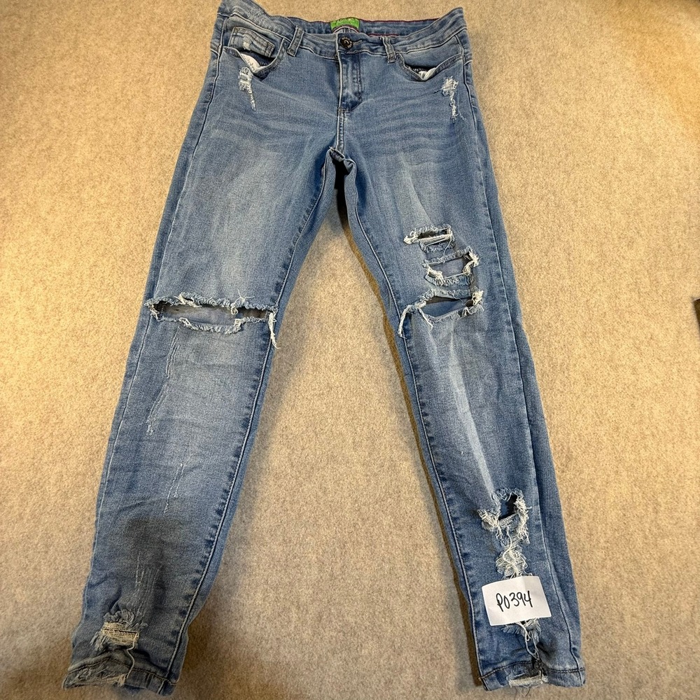 Gogo Jeans Womens Distressed Skinny Jeans Blue Ripped Eco Friendly Denim 11/30